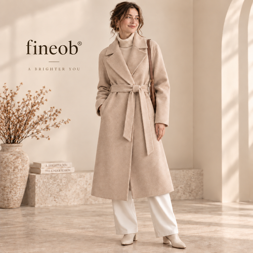 fineob® Belted Long Coat Timeless Structure. Soft Comfort. Effortless Elegance.