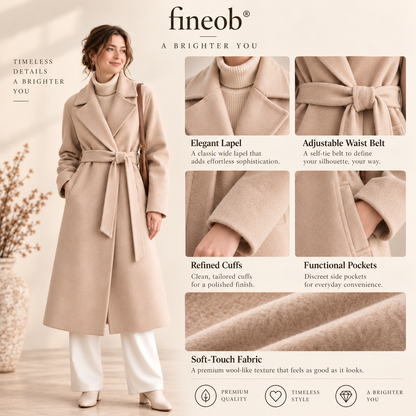 fineob® Belted Long Coat Timeless Structure. Soft Comfort. Effortless Elegance.