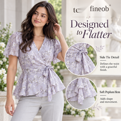 fineob® Lavender Floral Wrap Blouse