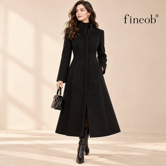 fineob® Sculpted Elegance Long Coat Clean Structure. Feminine Shape. Timeless Confidence.