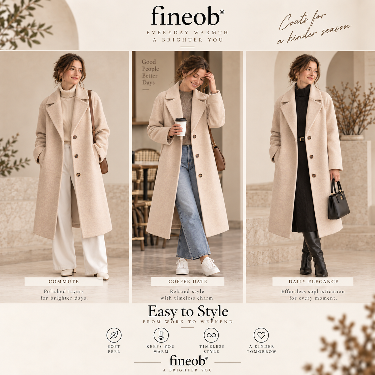 fineob®Timeless Warmth Long Coat Soft Structure. Effortless Elegance. Made for Everyday Moments.